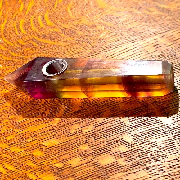 YELLOW PURPLE FLUORITE POINT HERBAL - Picture 7 of 7